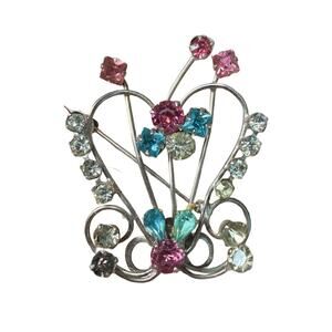 Harry iskin heart brooch pink and blue stones